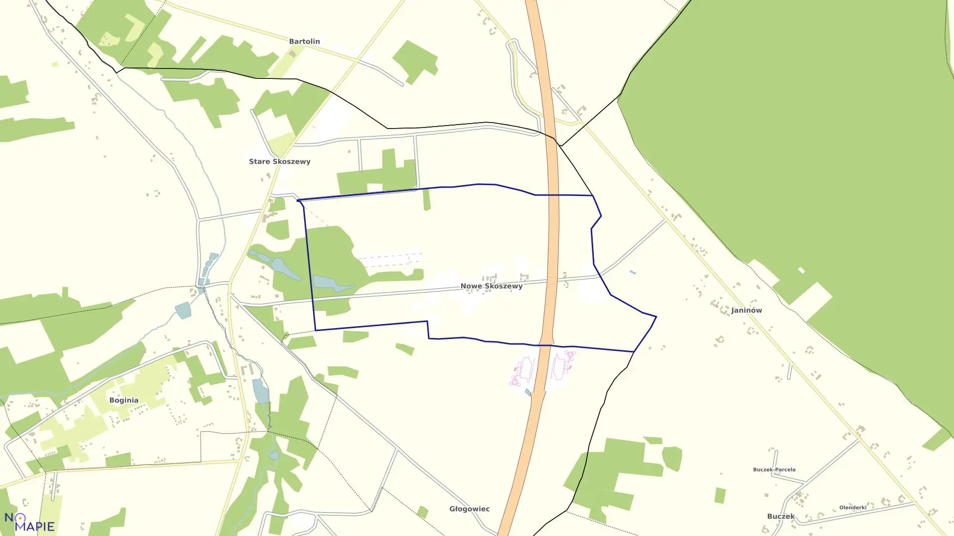 Mapa obrębu NOWE SKOSZEWY w gminie Nowosolna